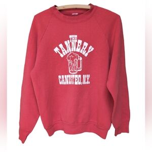 Vintage Polyblend Sweatshirt Red Graphic Print New York Bar Unisex  MEDIUM